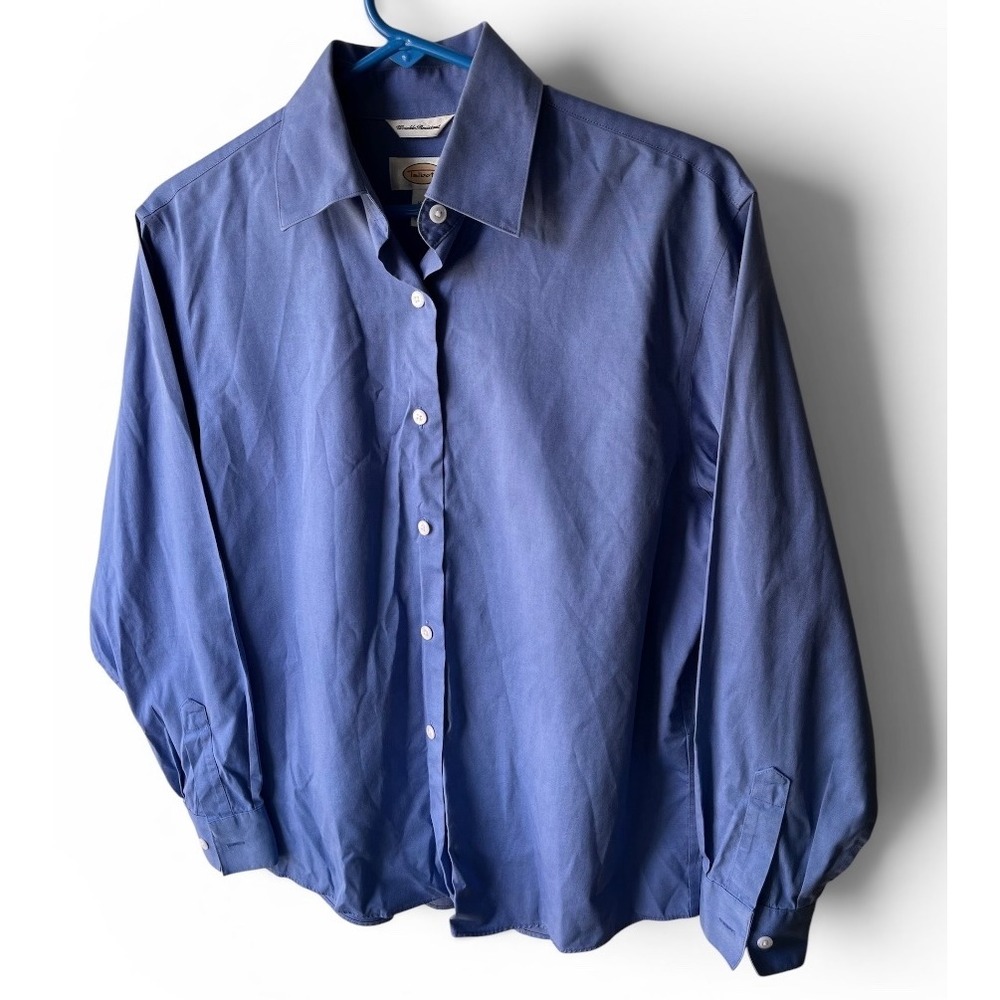 Talbots Wrinkle Resistant Blue Button Front Shirt Size 4 100% Cotton Long Sleeve - Picture 2 of 7